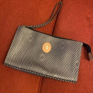 Mark Cross Coated Canvas Zip Clutch Bag With Wristlet Women's Black Gray Striped